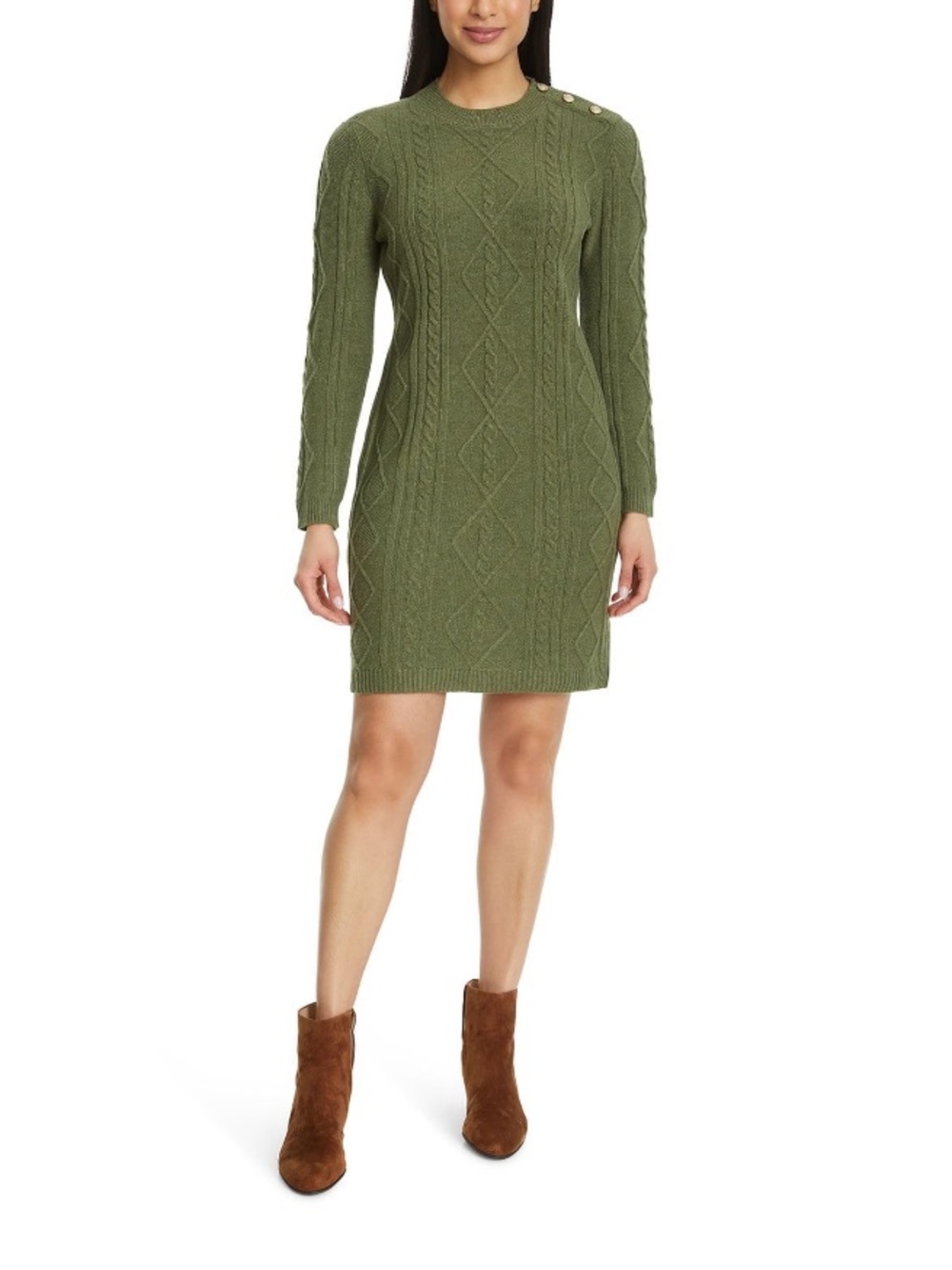 Nine West Olive Green Cable Knit Sweater Dress Size XXL